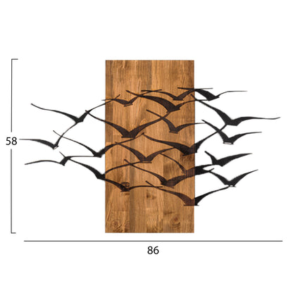 Wall Decoration Birds Hm4805-metal In Black-wood 86x3(thickness)x58hcm.