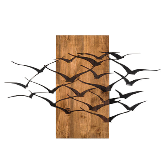 Wall Decoration Birds Hm4805-metal In Black-wood 86x3(thickness)x58hcm.