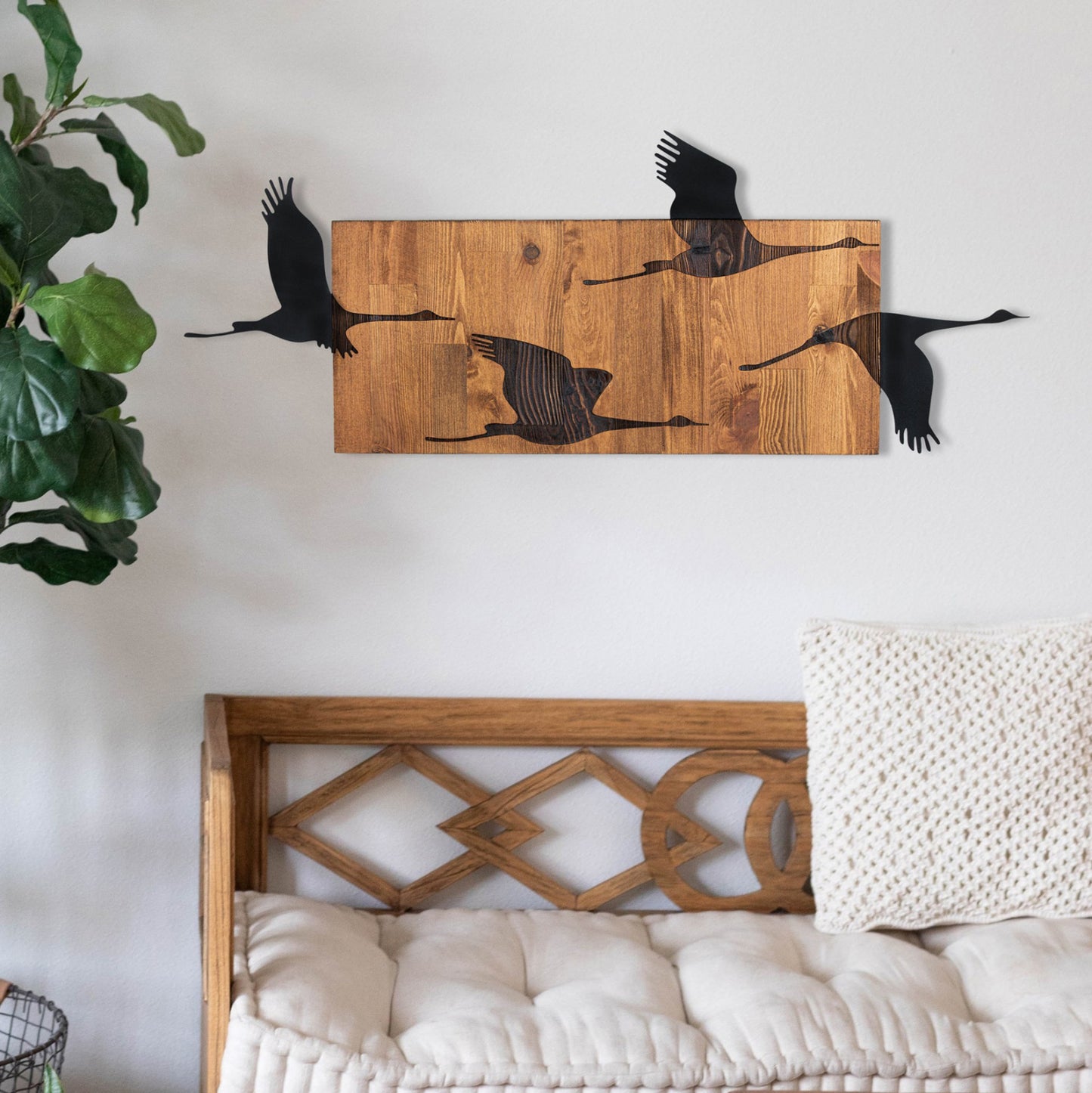 Wall Decoration Birds Hm4812-metal In Black-wood 90.5x3(thickness)x34.5hcm.