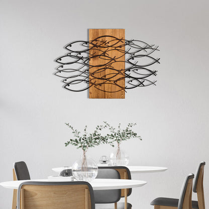 Wall Decoration Fish Hm4811-metal In Black-wood 87x3(thickness)x58hcm.