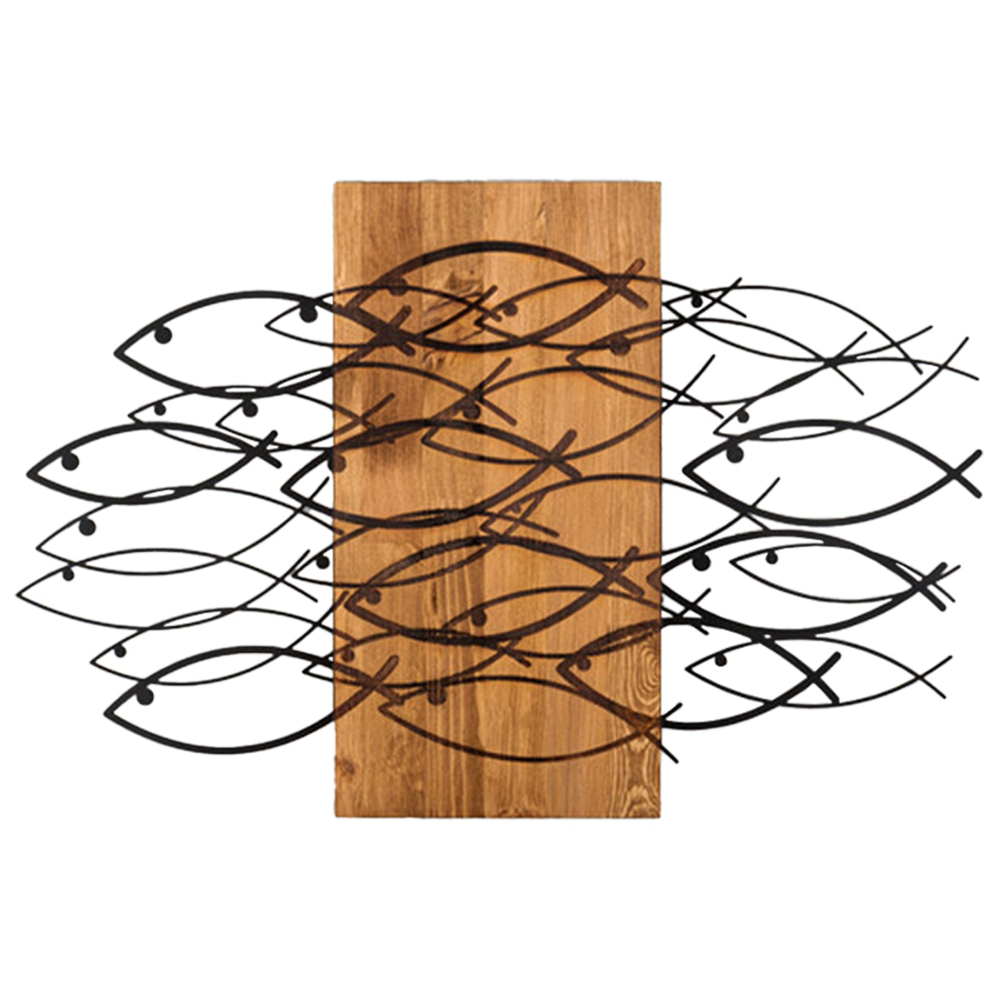 Wall Decoration Fish Hm4811-metal In Black-wood 87x3(thickness)x58hcm.