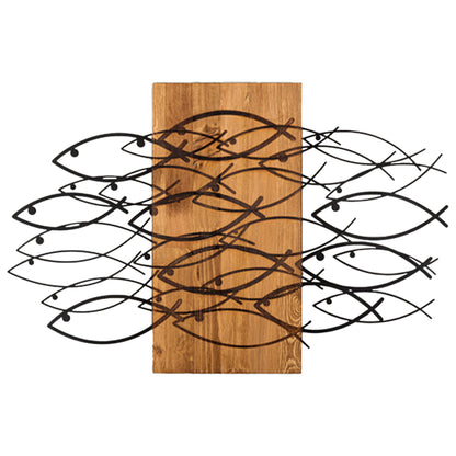 Wall Decoration Fish Hm4811-metal In Black-wood 87x3(thickness)x58hcm.