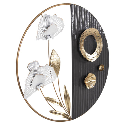 Wall Decoration Round Hm4202 Metal In Gold-black-white Φ60cm