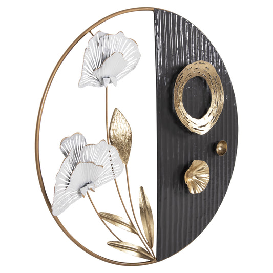 Wall Decoration Round Hm4202 Metal In Gold-black-white Φ60cm