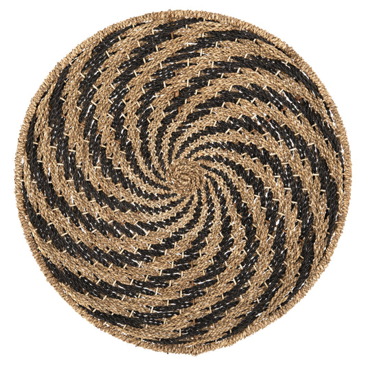 Wall Decor Round Hm7830.02 Spiral Look-seagrass In Black&natural Color Φ61x3cm.
