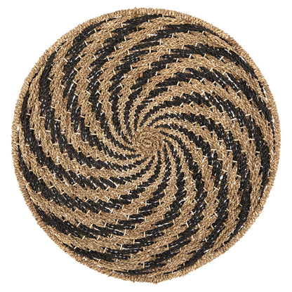 Wall Decor Round Hm7830.02 Spiral Look-seagrass In Black&natural Color Φ61x3cm.