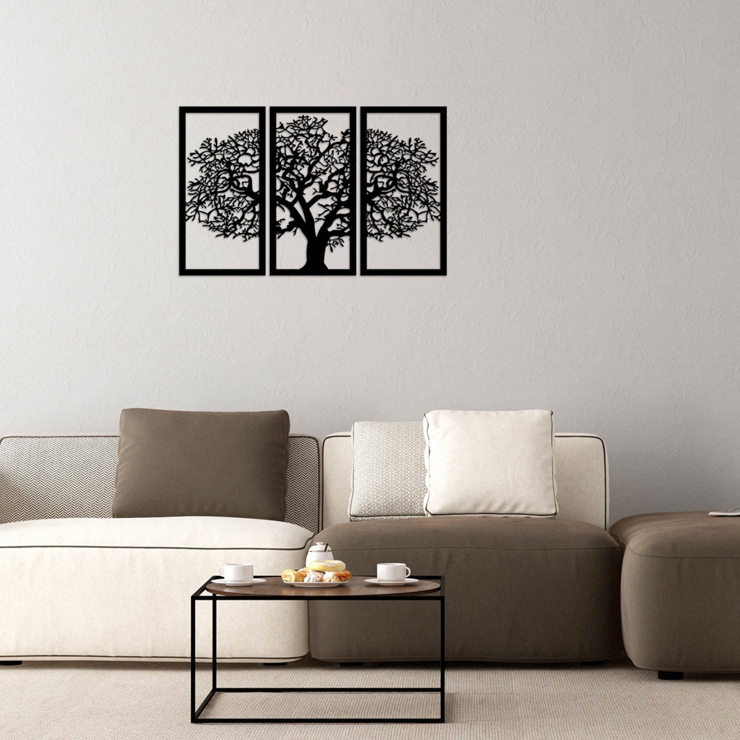 Wooden Black Wall Decoration With Tree 105x66 Hm7221