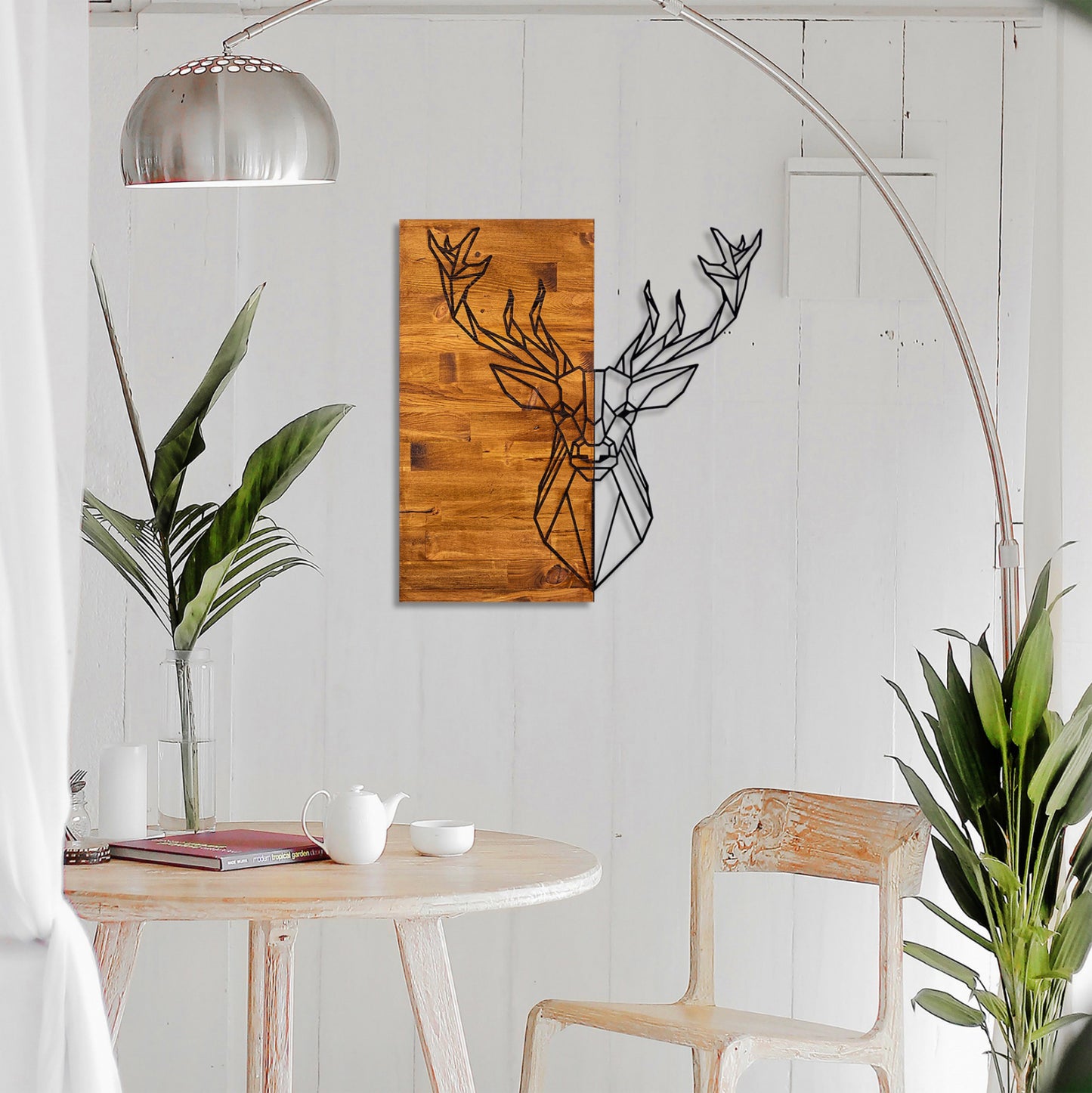 Wooden Wall Decoration With Metal ReindeΕr Hm7332 56Χ3Χ58 Cm.