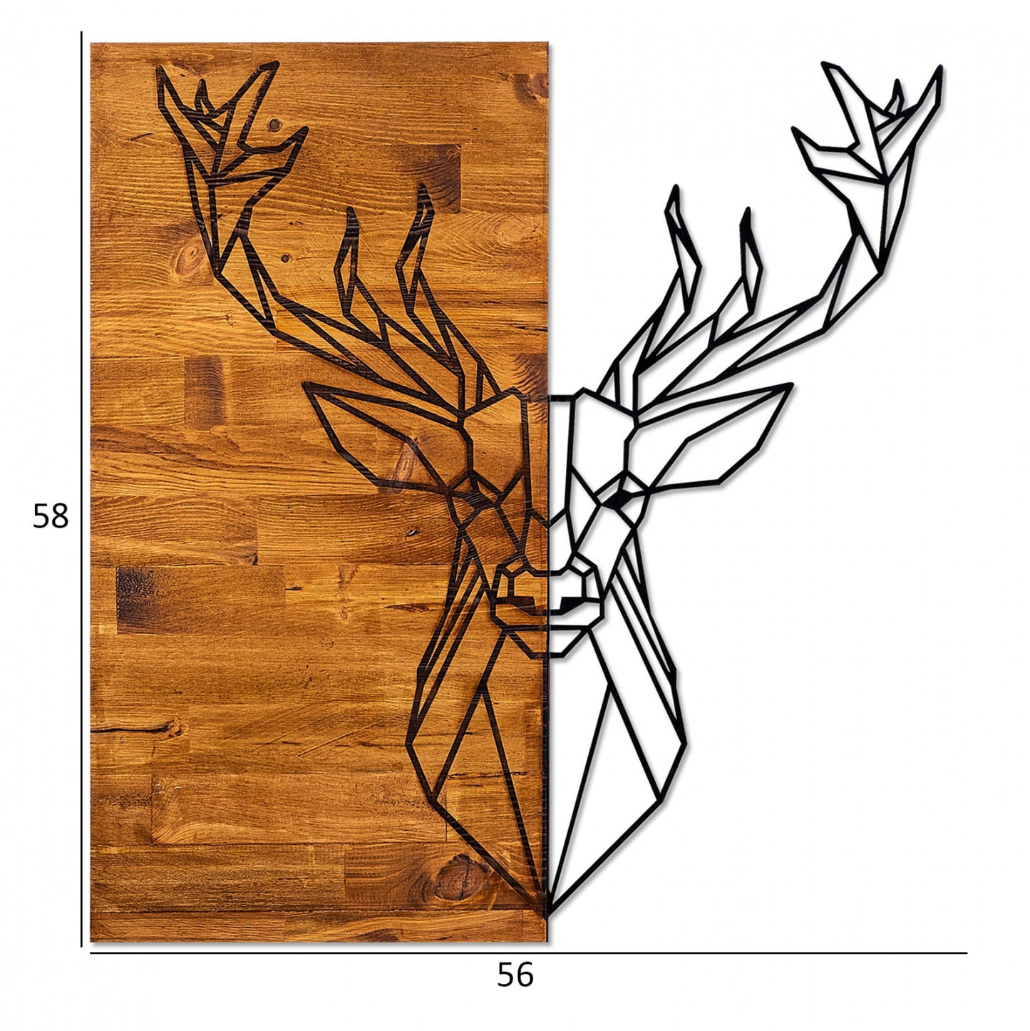 Wooden Wall Decoration With Metal ReindeΕr Hm7332 56Χ3Χ58 Cm.