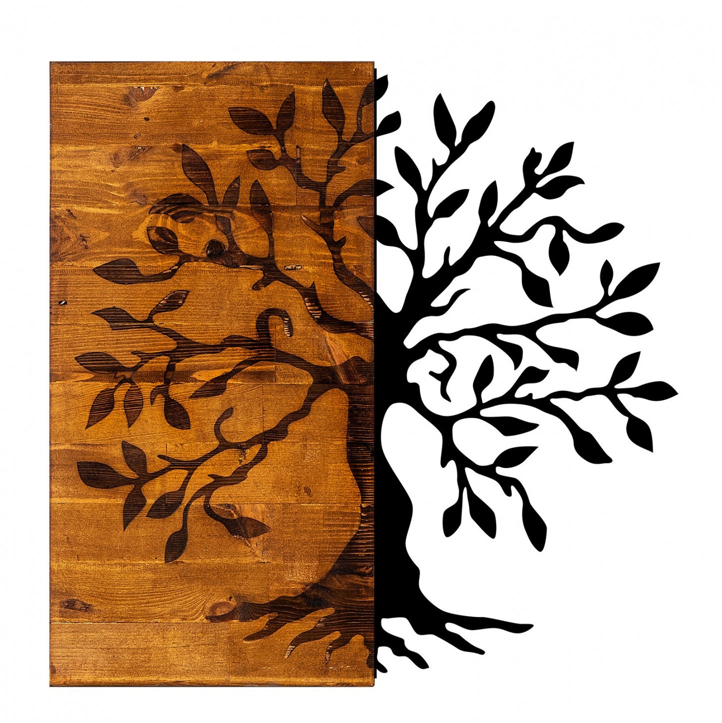 Wood Wall Decoration With Metallic Tree 58x58 Hm7220