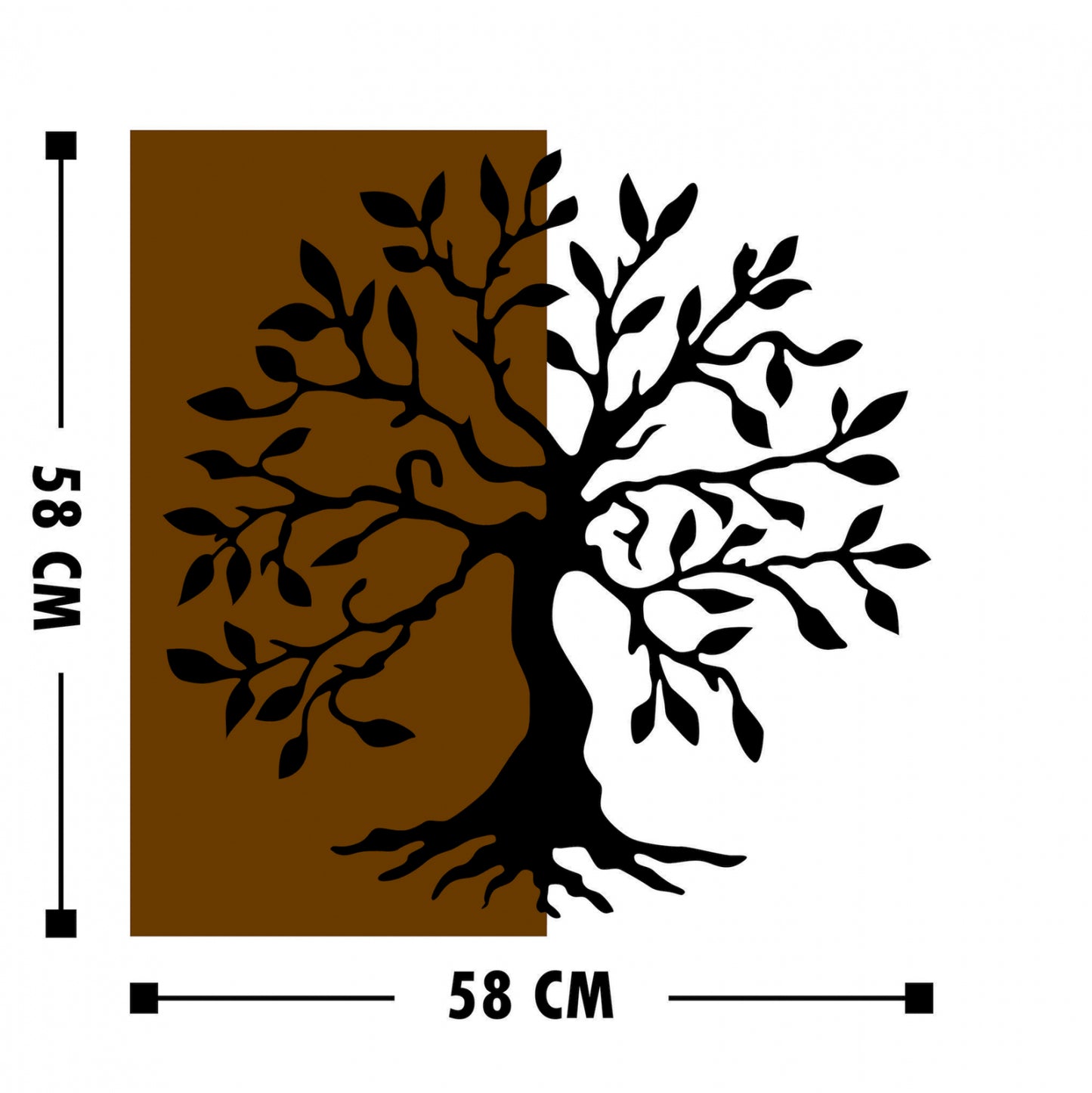 Wood Wall Decoration With Metallic Tree 58x58 Hm7220