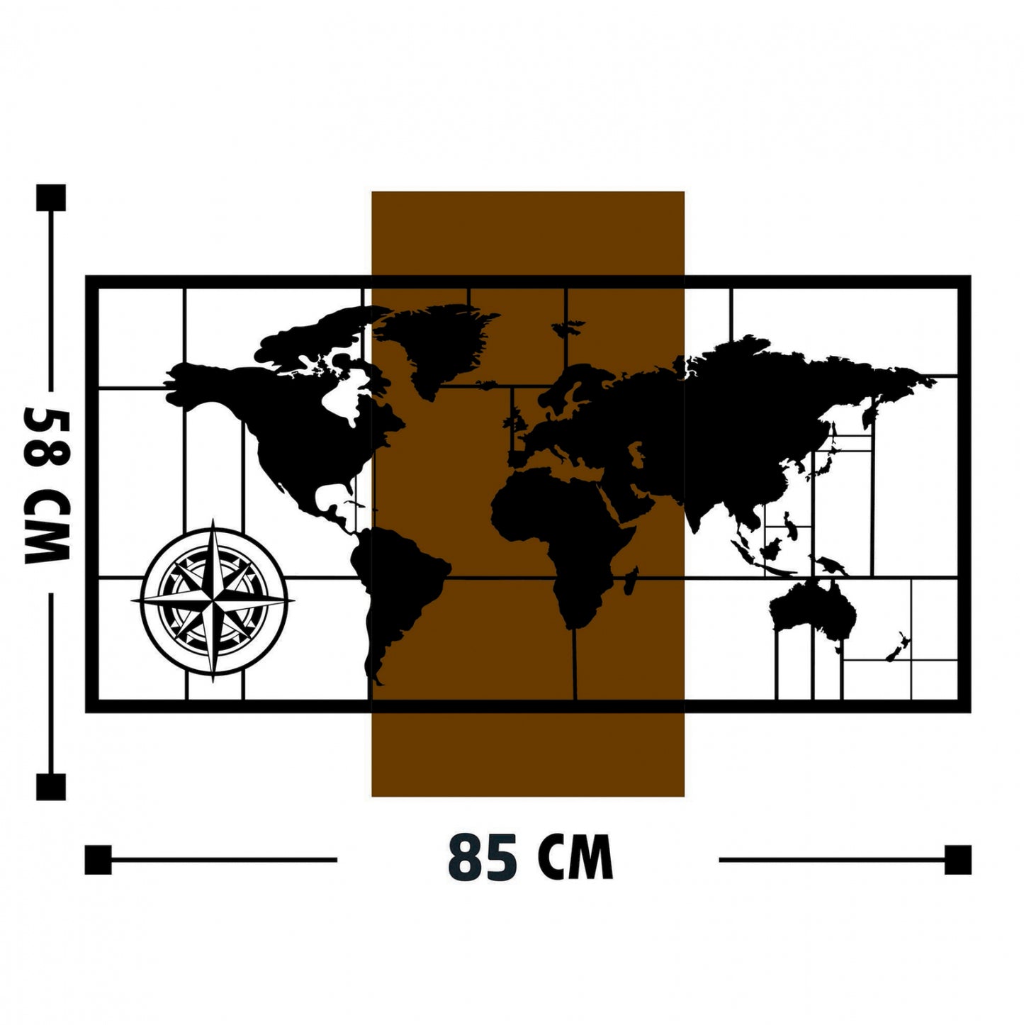 Wooden Wall Decoration With Metallic World Map 85x58cm Hm7223