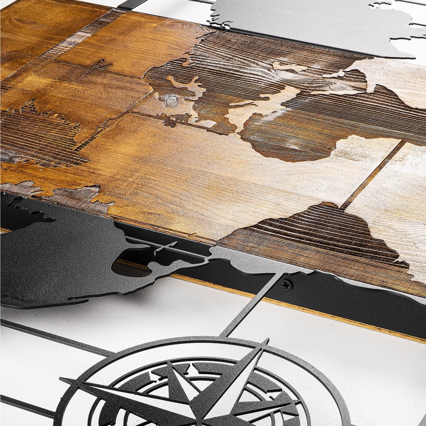 Wooden Wall Decoration With Metallic World Map 85x58cm Hm7223