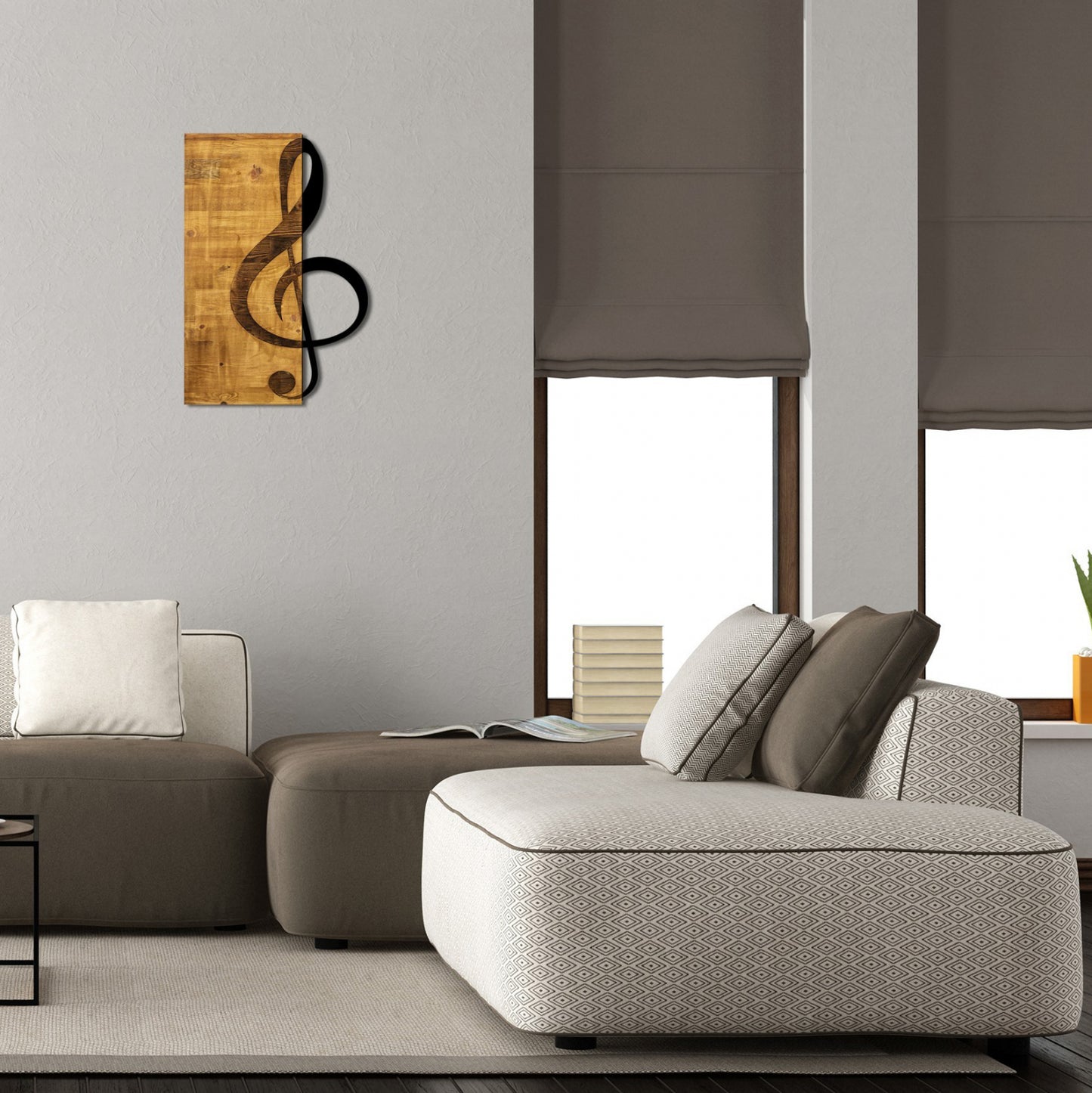 Wooden Wall Decoration With Black Metal Sol Key Hm7222 39x58 Cm.