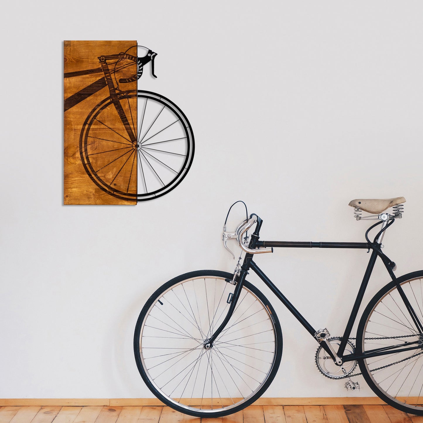 Wooden Wall Decoration With Metallic Bicycle 45x58 Hm7224