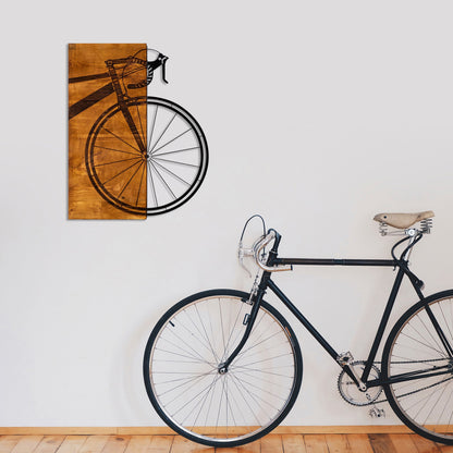 Wooden Wall Decoration With Metallic Bicycle 45x58 Hm7224