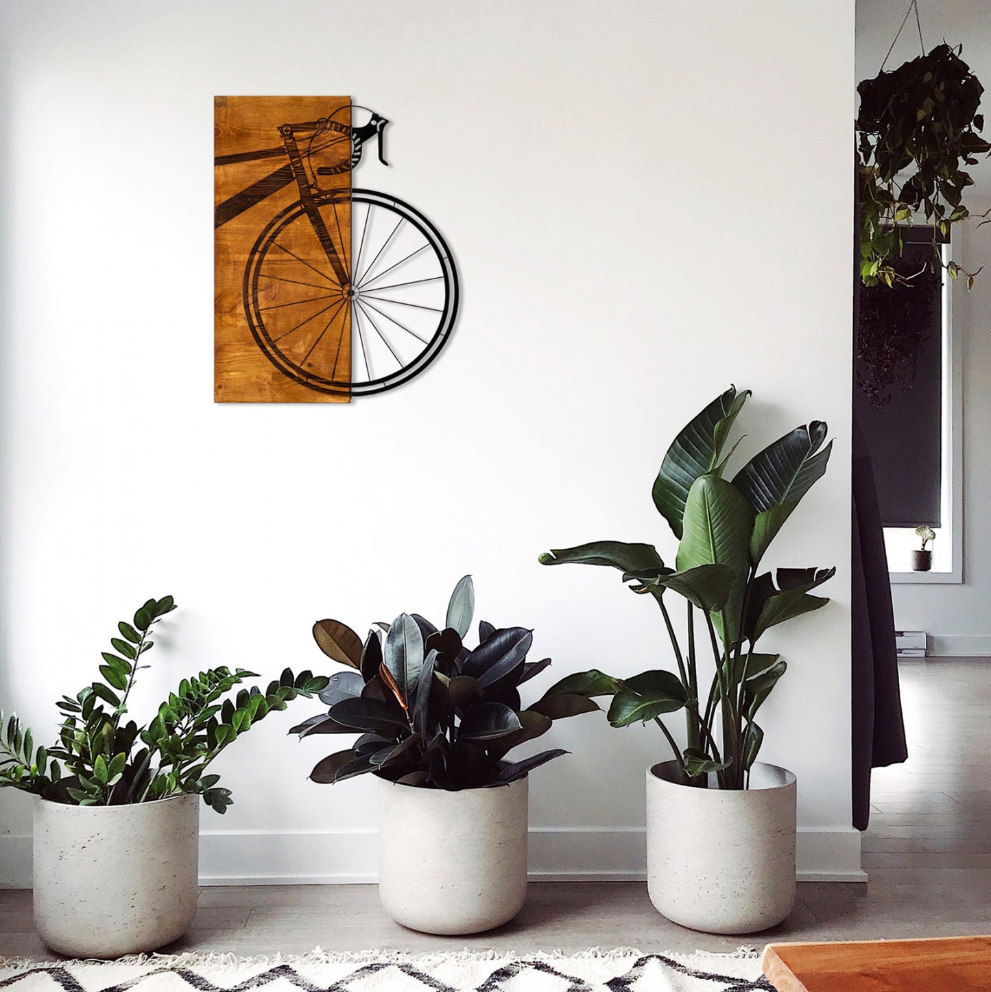 Wooden Wall Decoration With Metallic Bicycle 45x58 Hm7224