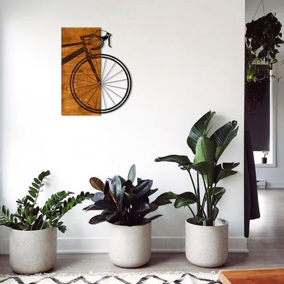 Wooden Wall Decoration With Metallic Bicycle 45x58 Hm7224
