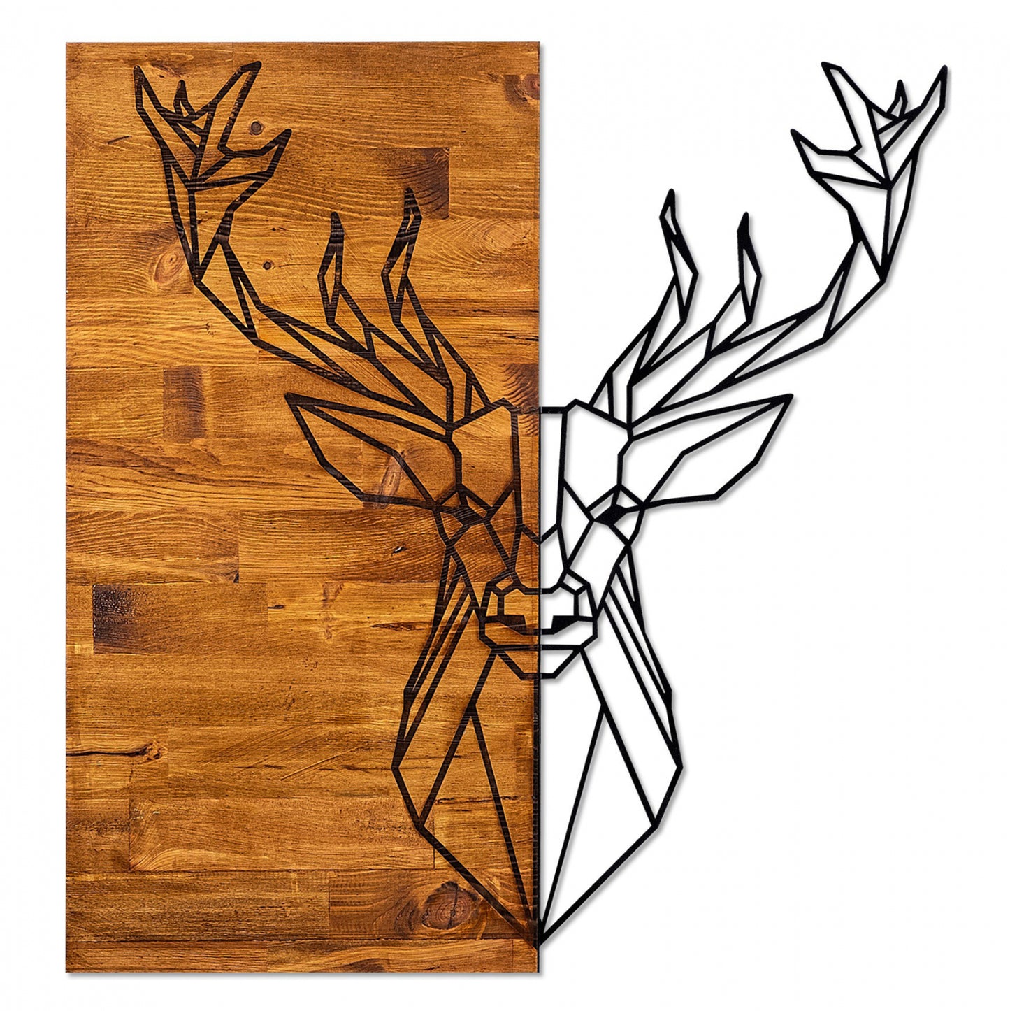 Wooden Wall Decoration With Metal ReindeΕr Hm7332 56Χ3Χ58 Cm.