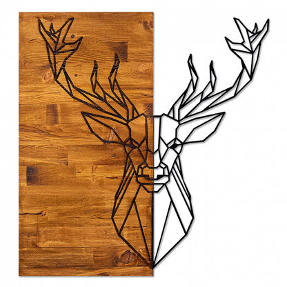 Wooden Wall Decoration With Metal ReindeΕr Hm7332 56Χ3Χ58 Cm.
