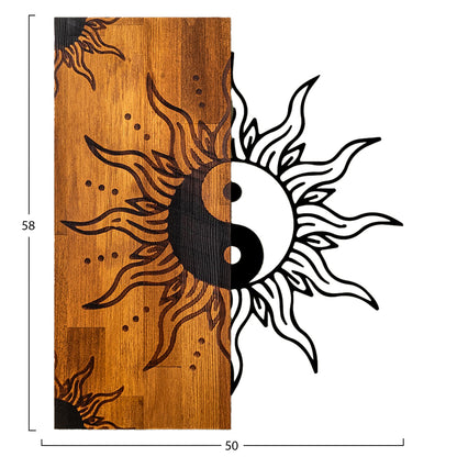 Wall Decoration Yin-yang Hm4756-metal In Black-wood 50x3(thickness)x58hcm.