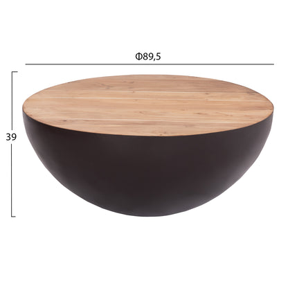 Decor Round Coffee Table Bowl Hm8717.22 Rusty With Acacia Wood Top Φ89.5x39hcm.