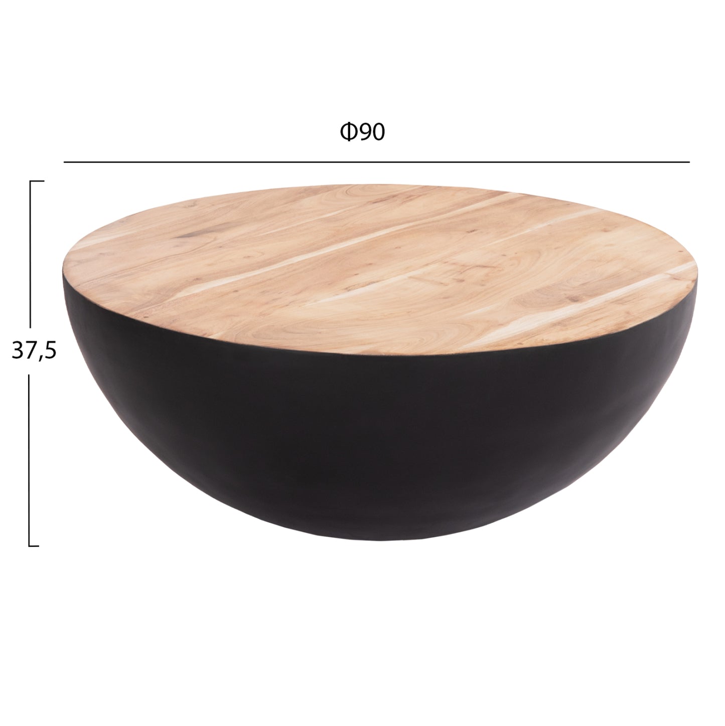 Decor Round Coffee Table Bowl Hm8717.21 Black With Acacia Wood Top Φ90x37.5hcm.