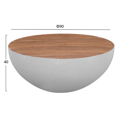 Decorative Coffee Table Bowl Round 90cm White With Acacia Wood Hm8717.03