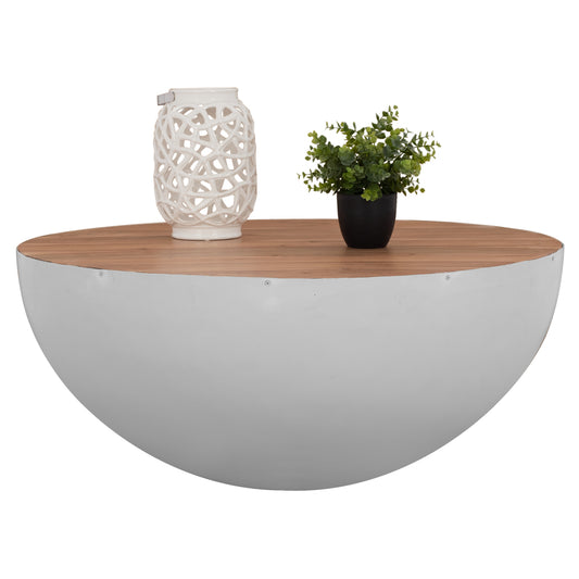 Decorative Coffee Table Bowl Round 90cm White With Acacia Wood Hm8717.03