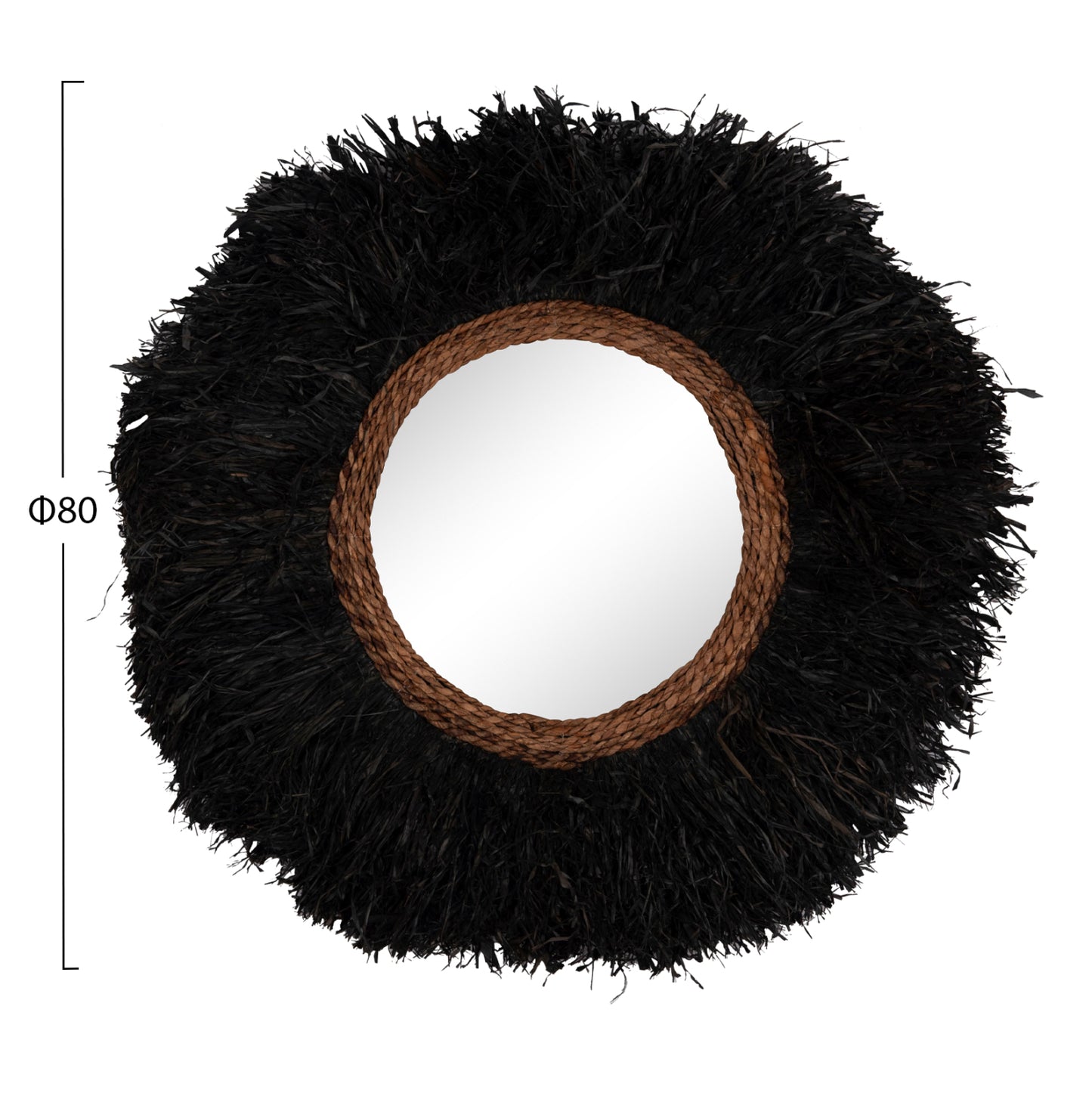 Decorative Round Wall Mirror Brenno Hm4713 Banana Fibers In Black Φ80cm.