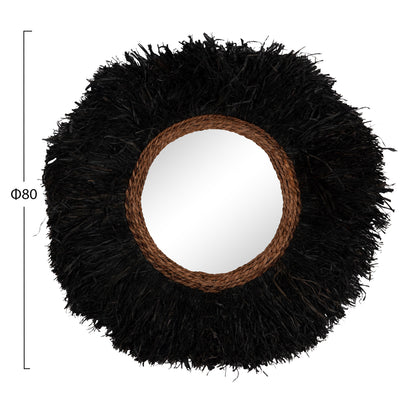 Decorative Round Wall Mirror Brenno Hm4713 Banana Fibers In Black Φ80cm.