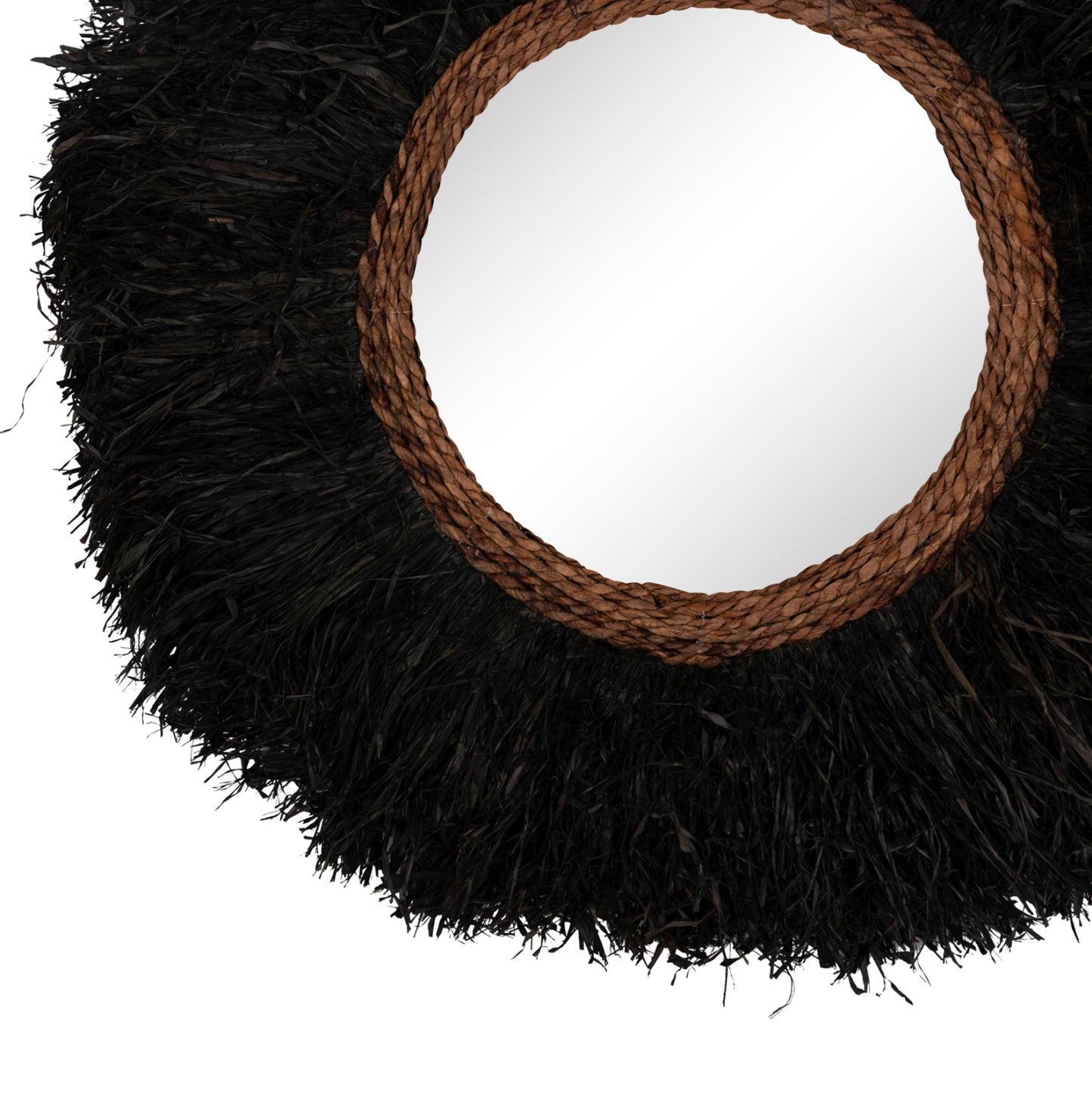 Decorative Round Wall Mirror Brenno Hm4713 Banana Fibers In Black Φ80cm.