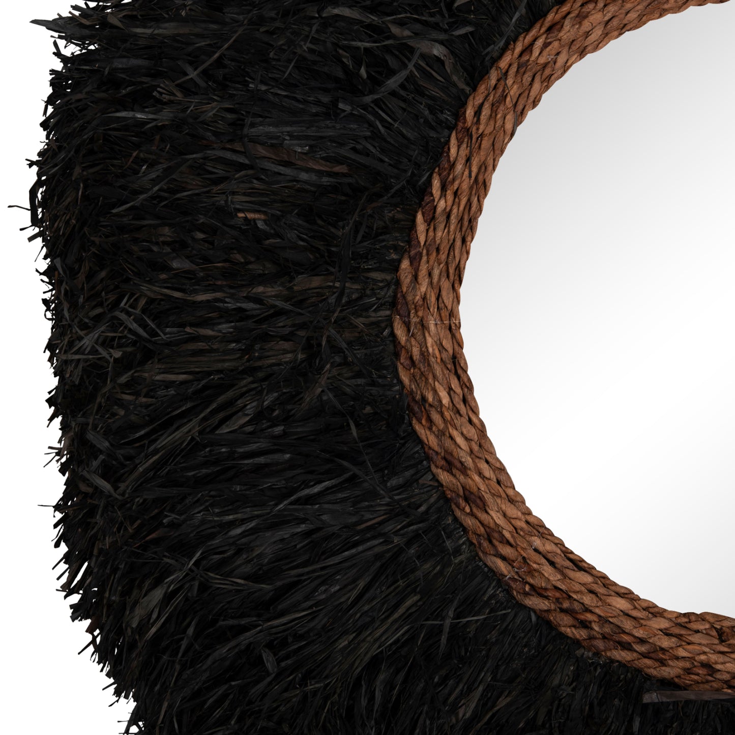 Decorative Round Wall Mirror Brenno Hm4713 Banana Fibers In Black Φ80cm.