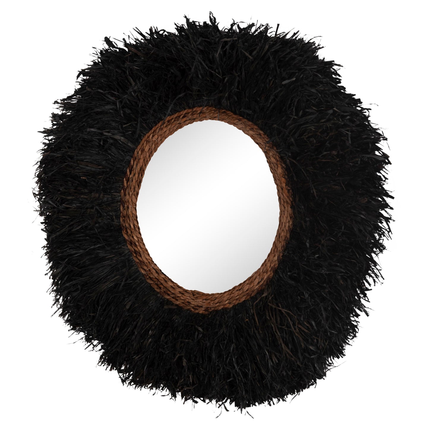 Decorative Round Wall Mirror Brenno Hm4713 Banana Fibers In Black Φ80cm.