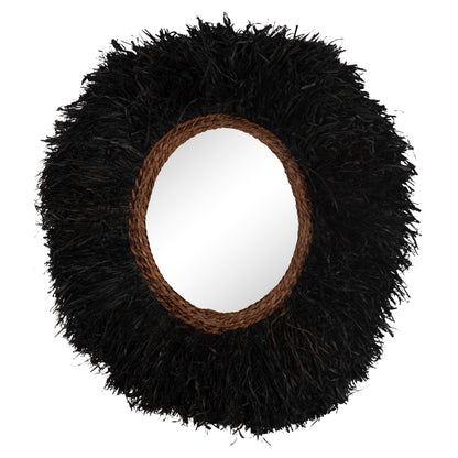 Decorative Round Wall Mirror Brenno Hm4713 Banana Fibers In Black Φ80cm.