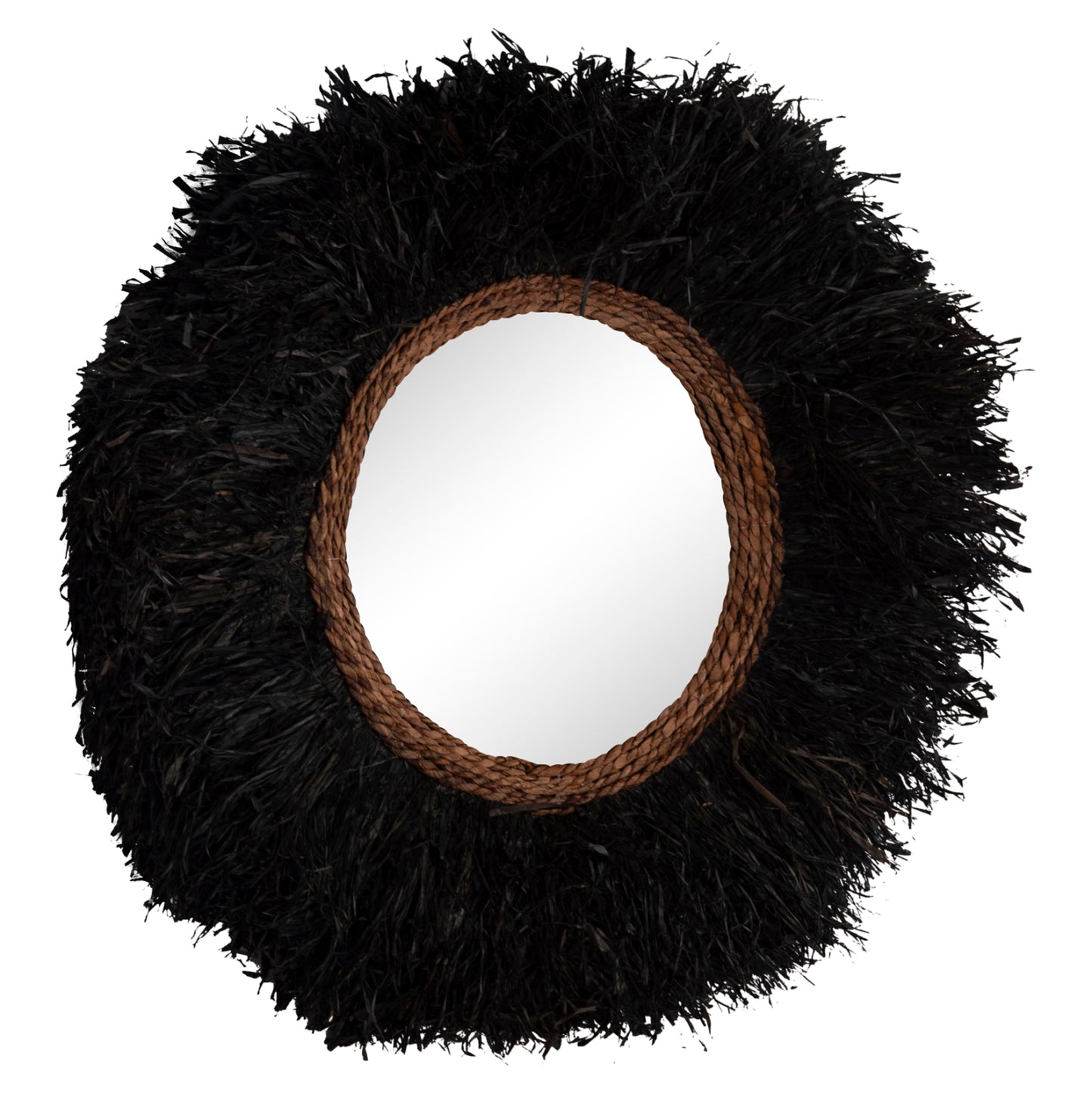 Decorative Round Wall Mirror Brenno Hm4713 Banana Fibers In Black Φ80cm.