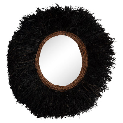 Decorative Round Wall Mirror Brenno Hm4713 Banana Fibers In Black Φ80cm.