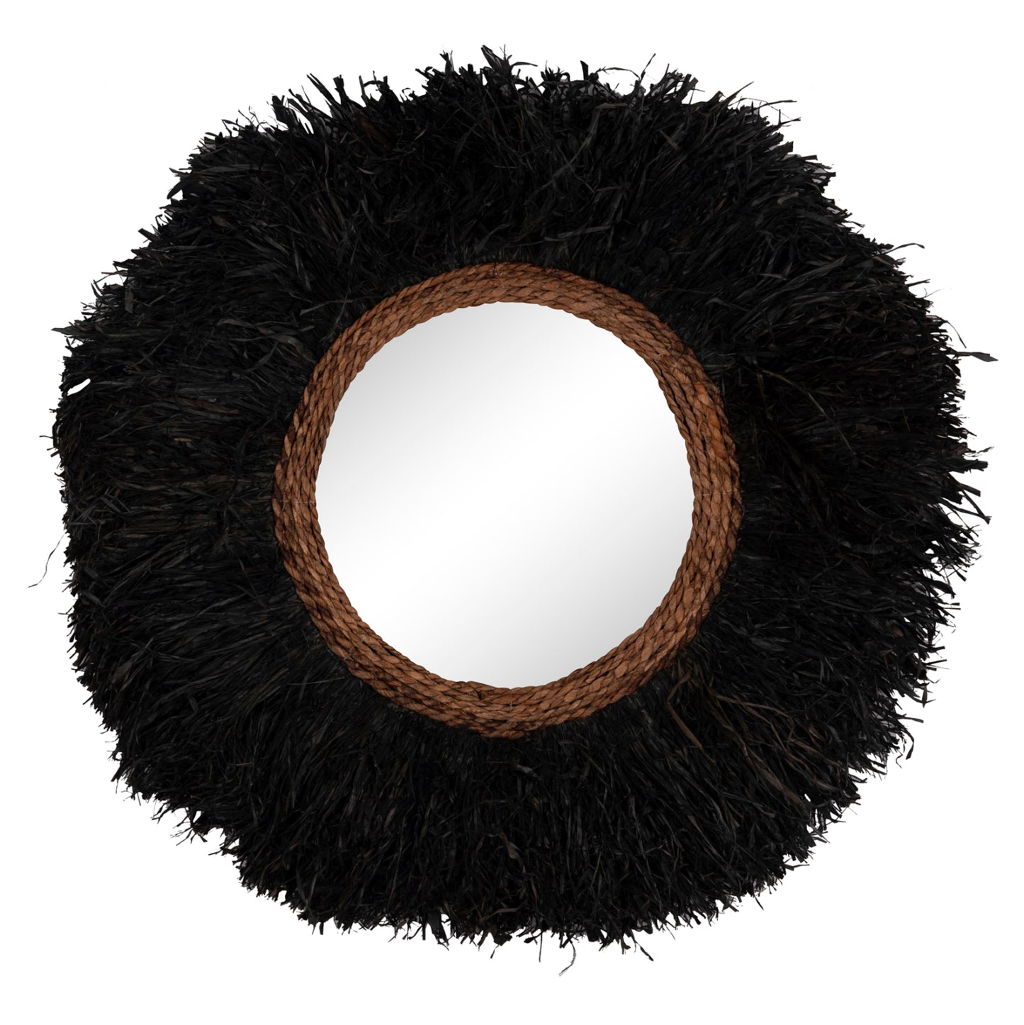 Decorative Round Wall Mirror Brenno Hm4713 Banana Fibers In Black Φ80cm.