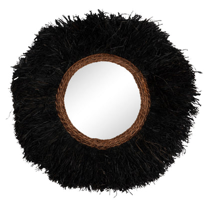 Decorative Round Wall Mirror Brenno Hm4713 Banana Fibers In Black Φ80cm.