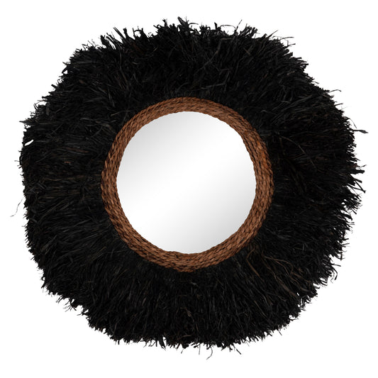 Decorative Round Wall Mirror Brenno Hm4713 Banana Fibers In Black Φ80cm.