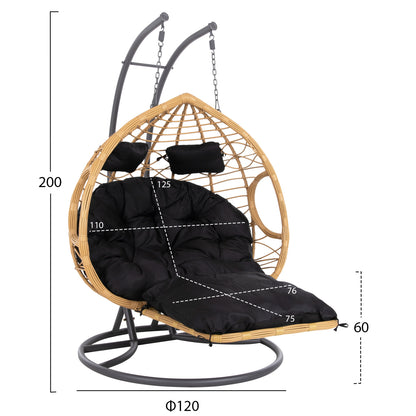 Double Hanging Nest With Footrest Gracie Hm5754.02 Beige Synthetic Rattan-grey Steel Frame Φ120x200hcm.