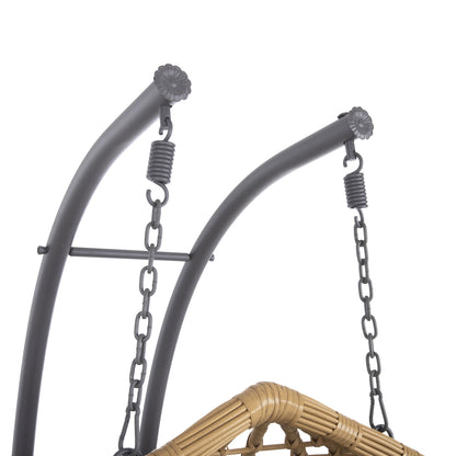 Double Hanging Nest With Footrest Gracie Hm5754.02 Beige Synthetic Rattan-grey Steel Frame Φ120x200hcm.