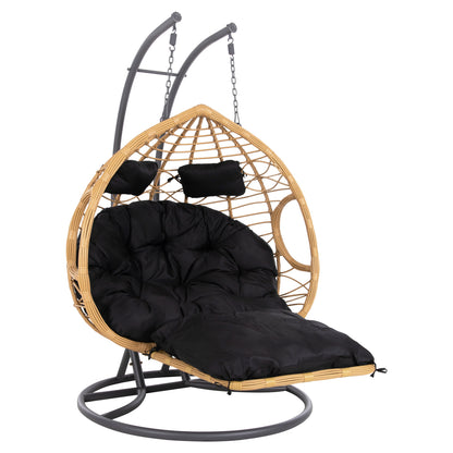 Double Hanging Nest With Footrest Gracie Hm5754.02 Beige Synthetic Rattan-grey Steel Frame Φ120x200hcm.