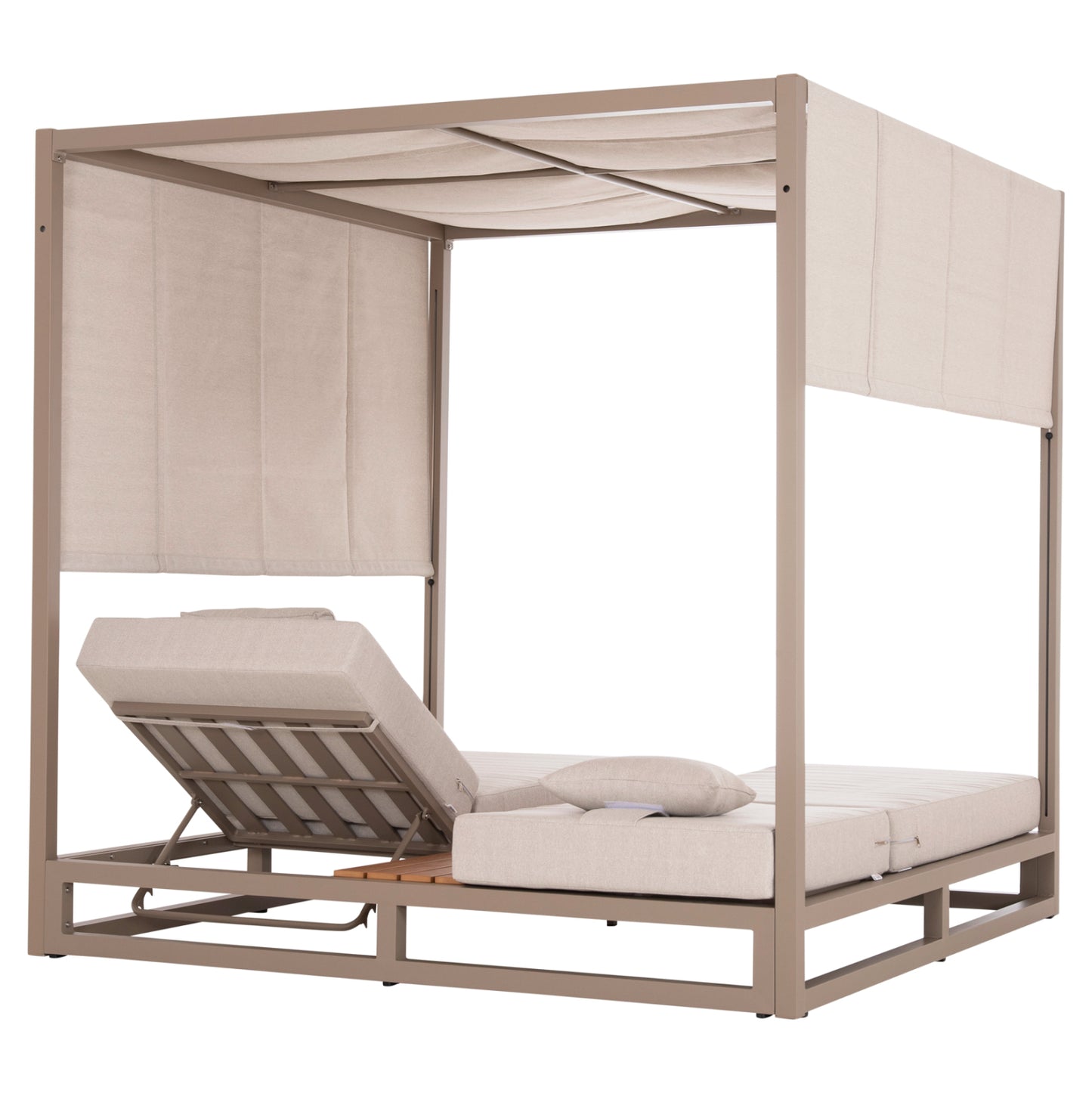 Double Lounge Sunbeds With Sunshades Gallant Hm6097.04 Aluminum In Cappuccino 2x2x2m
