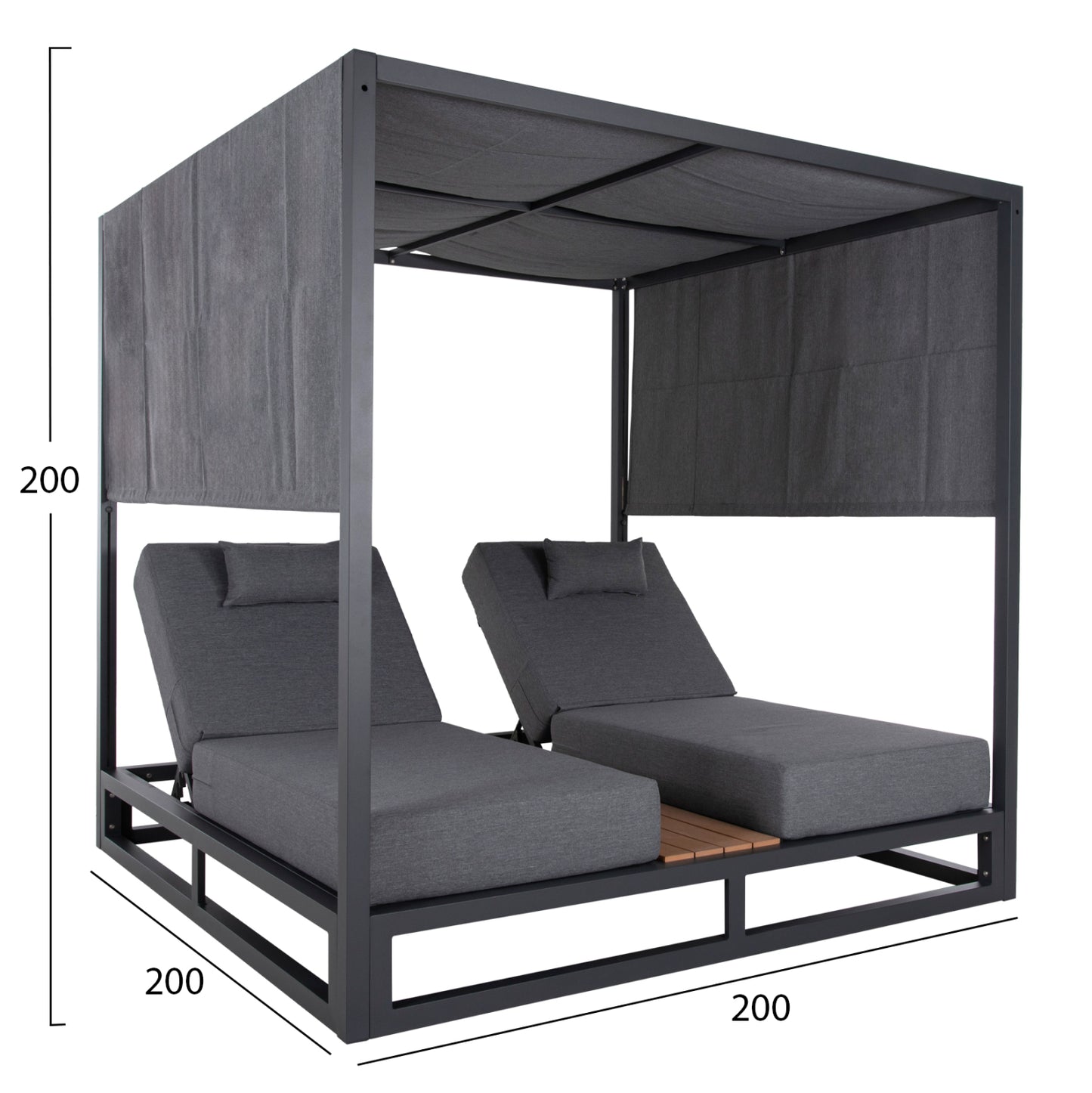 Double Lounge Sunbeds In A Cube With Sunshades Gallant Hm6097.01 Aluminum In Grey 2x2x2m