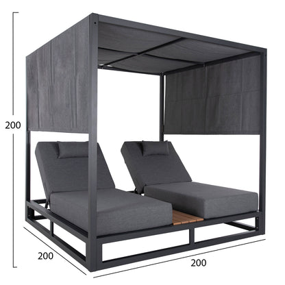 Double Lounge Sunbeds In A Cube With Sunshades Gallant Hm6097.01 Aluminum In Grey 2x2x2m