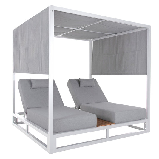 Double Lounge Sunbeds In A Cube With Sunshades Gallant Hm6097.02 Aluminum In White 2x2x2m