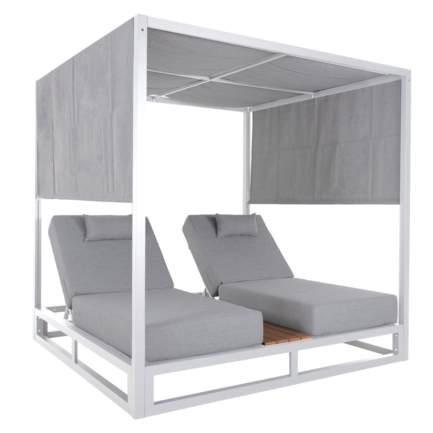 Double Lounge Sunbeds In A Cube With Sunshades Gallant Hm6097.02 Aluminum In White 2x2x2m