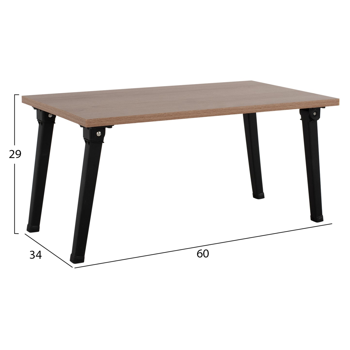 Side Table/bed Tray Britta Hm8965.11 Foldable Black Metal Legs-melamine In Walnut 60x34x29hcm.