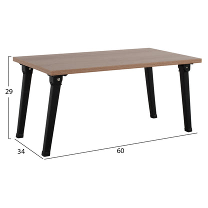 Side Table/bed Tray Britta Hm8965.11 Foldable Black Metal Legs-melamine In Walnut 60x34x29hcm.